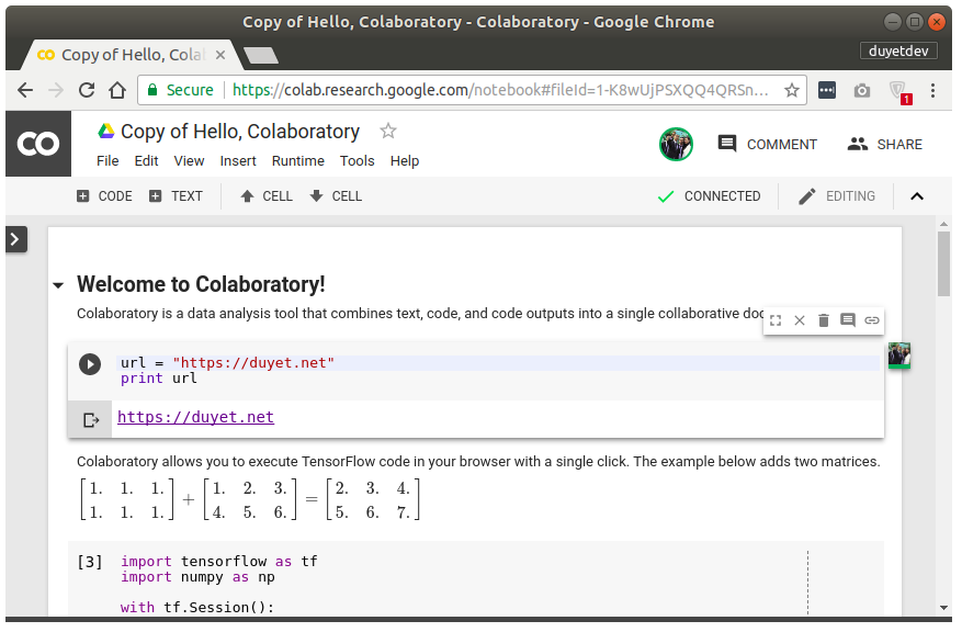 Colaboratory - phiên bản custom của Jupyter Notebook từ Google